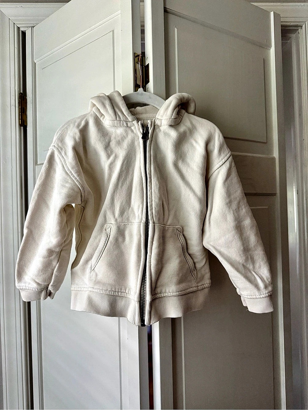 ZARA Girls and Boys Ivory Ecru Hooded Sweatshuirt